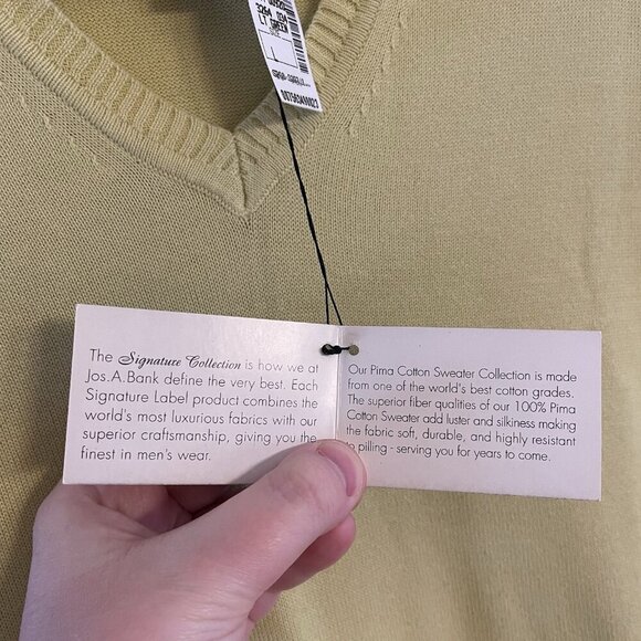 Jos.A. Bank Men's SZ L Light Green/Yellow 100% Pima Cotton Knit Sweater Vest NWT - Picture 9 of 10